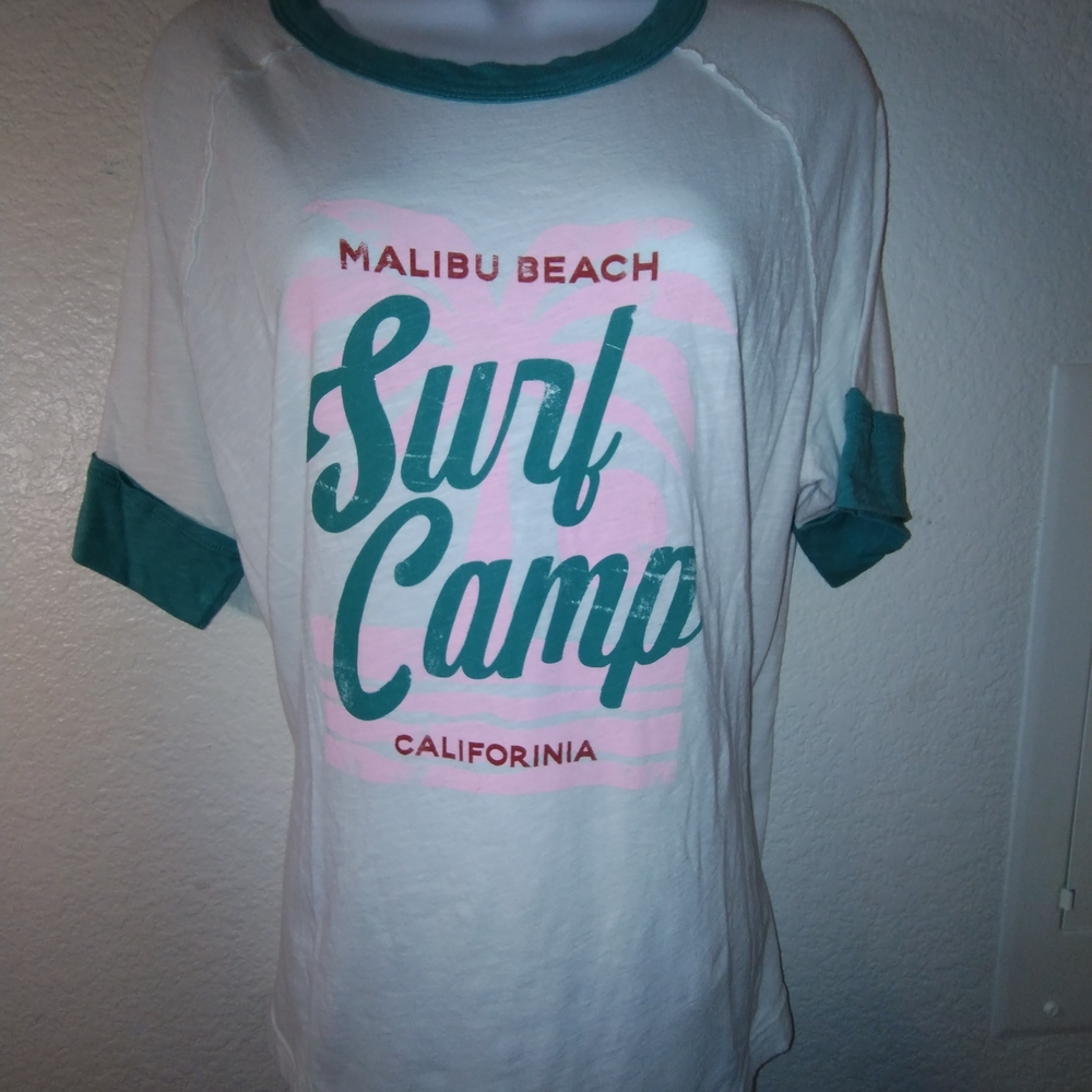 Sundry White & Teal Surf Camp Tee sz Large